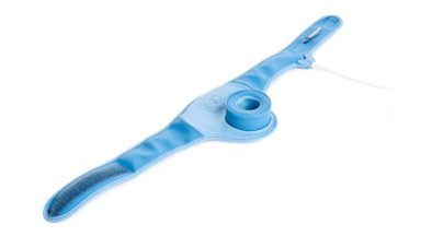 Magnetic therapy applicator A16P shaped specifically for the head with the possibility to fix the applicator in place.